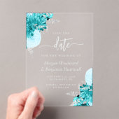 Turquoise Silver Floral Wedding Save the Date Acryl Uitnodigingen (Insitu (Draagbaar))