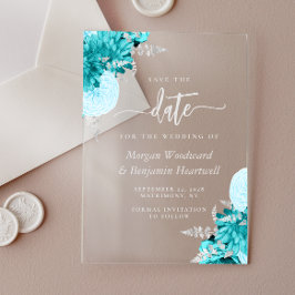 Turquoise Silver Floral Wedding Save the Date Acryl Uitnodigingen