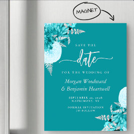 Turquoise Silver Floral Wedding Save the Date Magnetische Uitnodiging
