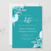 Turquoise Silver Floral Wedding Save the Date Magnetische Uitnodiging (Voorkant)