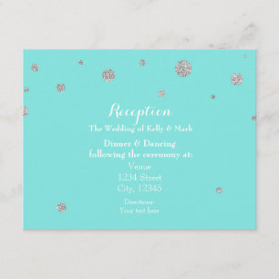 Turquoise & Silver Glitter Confetti Reception Informatiekaartje