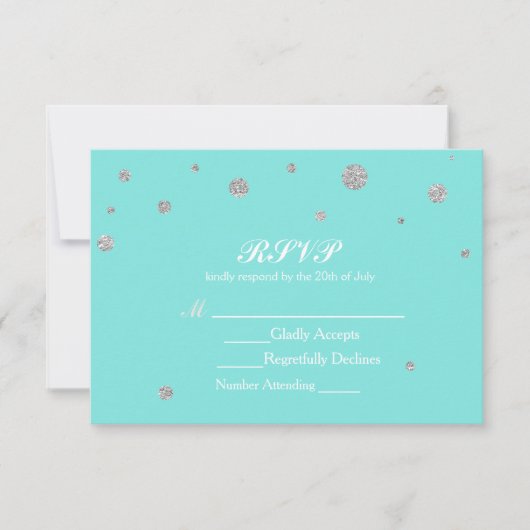 Turquoise & Silver Glitter Confetti RSVP (Voorkant)