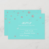 Turquoise & Silver Glitter Confetti RSVP (Voorkant / Achterkant)