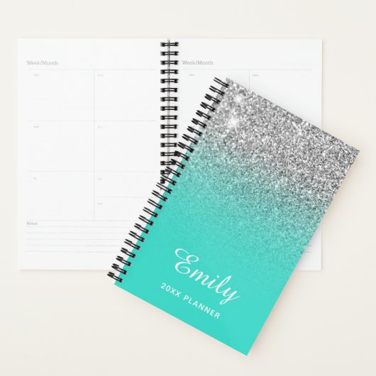 Turquoise Silver Glitter Ombre Persoonlijk Planner (Display)