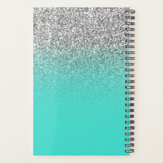 Turquoise Silver Glitter Ombre Persoonlijk Planner (Achterkant)