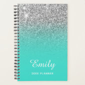 Turquoise Silver Glitter Ombre Persoonlijk Planner (Voorkant)