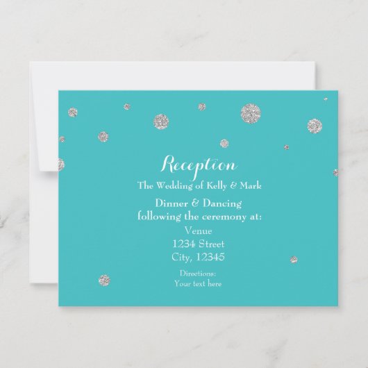 Turquoise & Silver Glitter Wedding Reception Kaart (Voorkant)