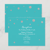 Turquoise & Silver Glitter Wedding Reception Kaart (Voorkant / Achterkant)
