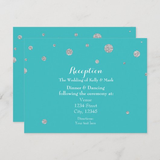 Turquoise & Silver Glitter Wedding Reception Kaart (Voorkant / Achterkant)