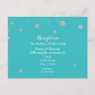 Turquoise & Silver Glitter Wedding Reception Kaart
