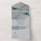 Turquoise Silver Gold Alcohol Ink Wedding All In One Uitnodiging (Binnen)