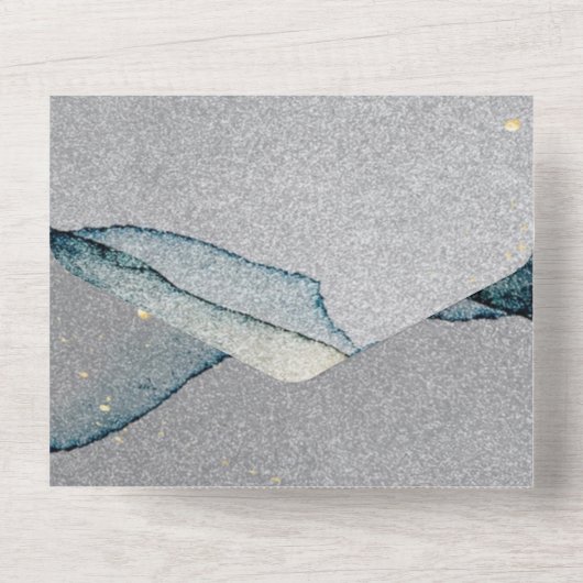 Turquoise Silver Gold Alcohol Ink Wedding All In One Uitnodiging (Achterkant)