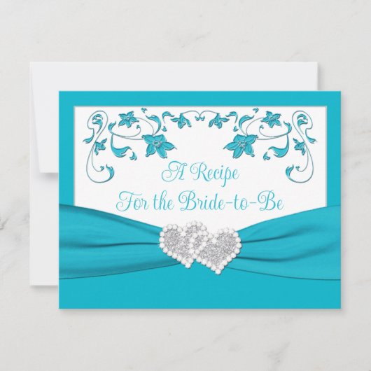 Turquoise, Silver Love Hearts Bridal Recipe Kaart (Voorkant)