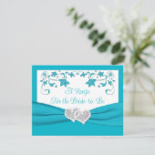 Turquoise, Silver Love Hearts Bridal Recipe Kaart (Staand voorkant)