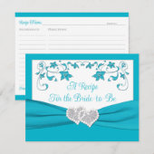 Turquoise, Silver Love Hearts Bridal Recipe Kaart (Voorkant / Achterkant)