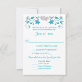 Turquoise, Silver Love Hearts Bruiloft RSVP Kaart (Voorkant)