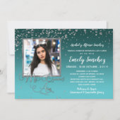 Turquoise Silver Mis Quince Anos Foto Spaans Inv Kaart (Voorkant)