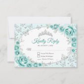 Turquoise Silver Quinceanera Reply RSVP Kaartje (Voorkant)