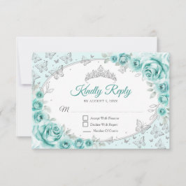 Turquoise Silver Quinceanera Reply RSVP Kaartje