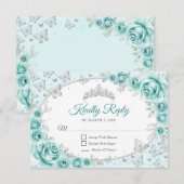 Turquoise Silver Quinceanera Reply RSVP Kaartje (Voorkant / Achterkant)