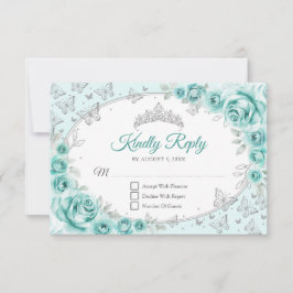 Turquoise Silver Quinceanera Reply RSVP Kaartje