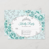Turquoise Silver Quinceanera Reply RSVP Kaartje (Voorkant / Achterkant)