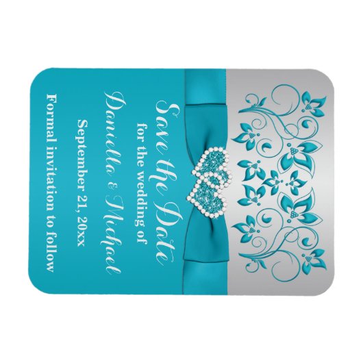 Turquoise, Silver Save the Date Flex Magnet Magneet (Horizontaal)