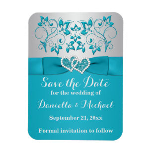 Turquoise, Silver Save the Date Flex Magnet Magneet