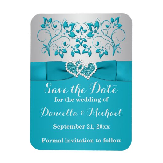 Turquoise, Silver Save the Date Flex Magnet Magneet (Verticaal)