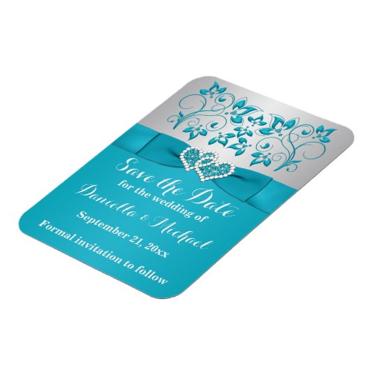 Turquoise, Silver Save the Date Flex Magnet Magneet (Linkerzijde)