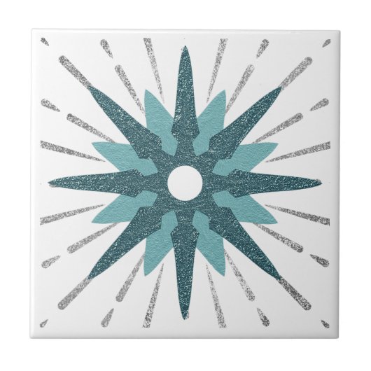 Turquoise & Silver Starburst Tegeltje (Voorkant)