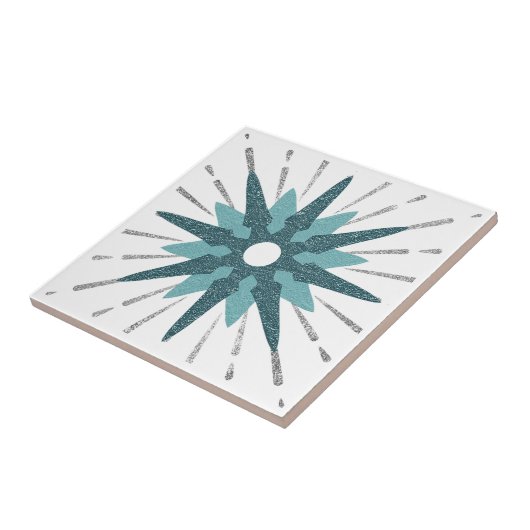 Turquoise & Silver Starburst Tegeltje (Zijkant)