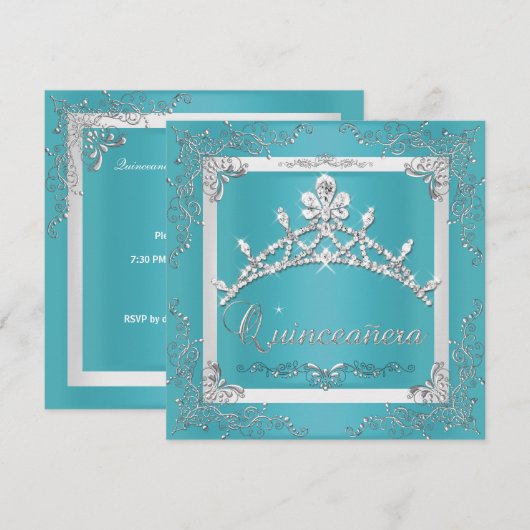 Turquoise Silver Tiara Quinceanera 15e verjaardag Kaart (Voorkant / Achterkant)