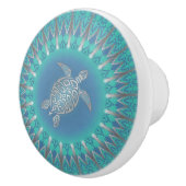 Turquoise Silver Turtle Mandala Ceramic Knob. Keramische Knop (Rechts)