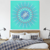 Turquoise Silver Turtle Mandala Coastal Canvas Afdruk (Insitu (Slaapkamer))
