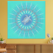 Turquoise Silver Turtle Mandala Coastal Canvas Afdruk (Insitu (Woonkamer))