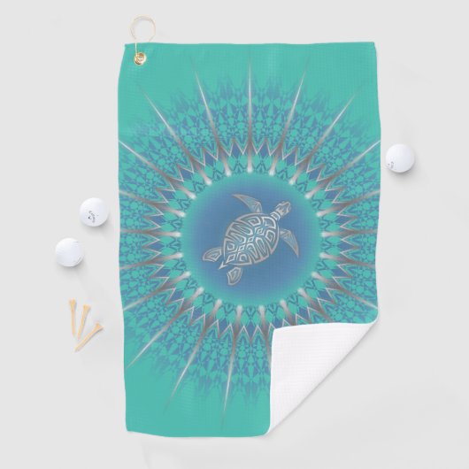 Turquoise Silver Turtle Mandala Coastal Golfhanddoek (Insitu)