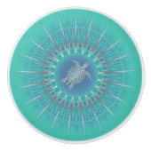 Turquoise Silver Turtle Mandala Keramische Knop (Voorkant)