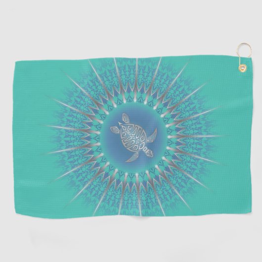 Turquoise Silver Turtle Mandala Maritime Golfhanddoek (Horizontaal)