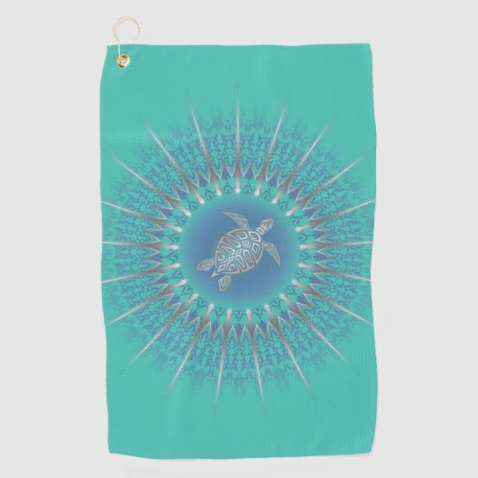 Turquoise Silver Turtle Mandala Maritime Golfhanddoek (Voorkant)