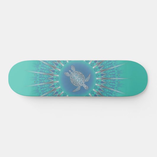 Turquoise Silver Turtle Mandala Persoonlijk Skateboard (Horizontaal)