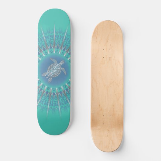 Turquoise Silver Turtle Mandala Persoonlijk Skateboard (Voorkant)