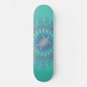 Turquoise Silver Turtle Mandala Persoonlijk Skateboard