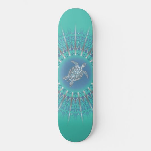 Turquoise Silver Turtle Mandala Persoonlijk Skateboard (Voorkant)