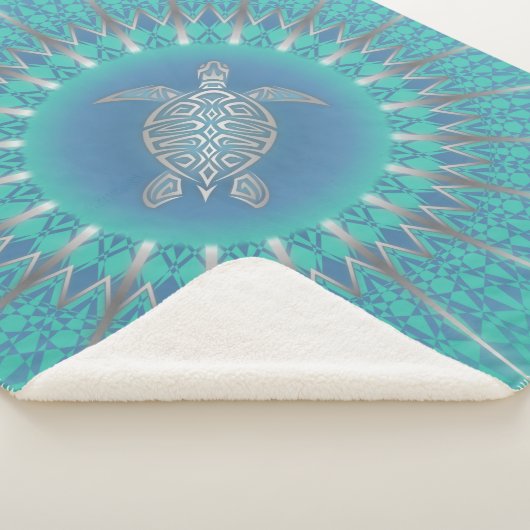 Turquoise Silver Turtle Mandala Sherpa Deken (3/4)