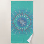 Turquoise Silver Turtle Mandala Strandlaken (Voorkant)