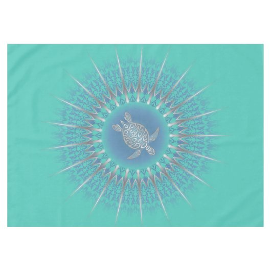 Turquoise Silver Turtle Mandala Tafelkleed (Voorkant (Horizontaal))