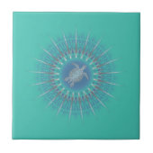 Turquoise Silver Turtle Mandala Tegeltje (Voorkant)