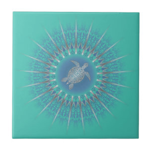 Turquoise Silver Turtle Mandala Tegeltje
