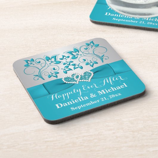 Turquoise, Silver Wedding Favor Onderzetter Set (6 (Linkerzijde)